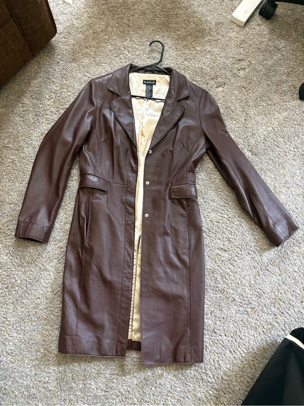 Vintage bebe Brown Leather Longline Trench Coat